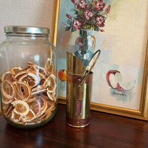 Vintage Brass And Copper Fireplace -Long Match Holder With Striker Cottagecore